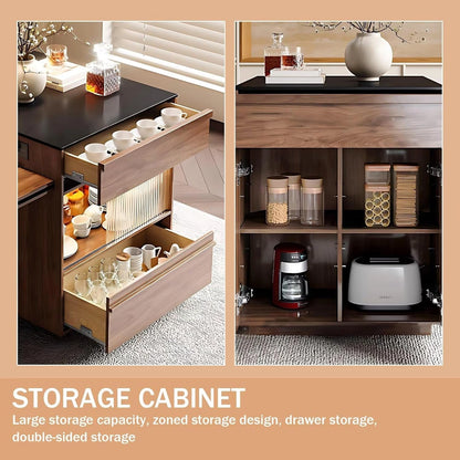 65” - 81” Brown Log Kitchen Island Includes LED Ambient Light (No Chair)