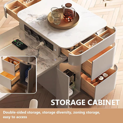 65” - 96” Grey Luxury Kitchen Island Includes Unique Texture Design & Storage Space (No Chair)