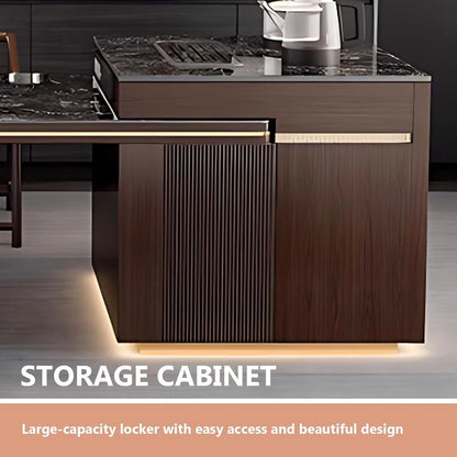 83” - 106” Unique Kitchen Island Includes Walnut Striped Storage Panel (No Chair)