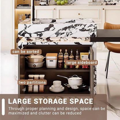 92” - 100” Modern Elegant Kitchen Island Includes Transparent Table Legs with Mood Light (No Chair)