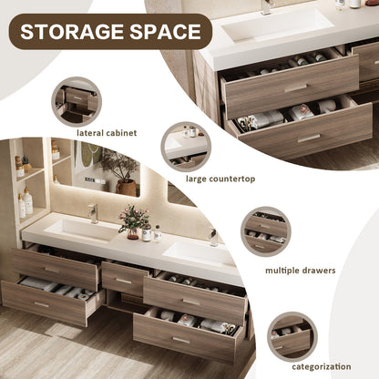 56"- 78" Floating Modern Bathroom Vanity with Double Sinks and LED Smart Defog Mirror