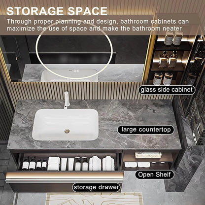 40” – 72” Light Luxury Bathroom Vanity with Sensor Light and Glass Door Side Cabinet