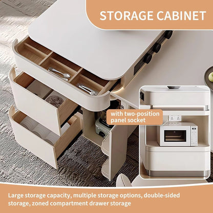 65” - 96” Minimalist White Kitchen Island Includes Exquisite Drawers & Open Shelf (No Chair)