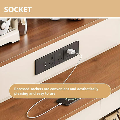 Simple Beige Kitchen Island Includes Embedded Socket for 2-6 Person (No Chair)