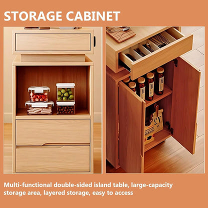 77” - 93” Modern Wood Kitchen Island Includes Pulley Large Cabinet (No Chair)