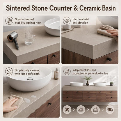 60''-110'' Floating Bathroom Vanity with Sink Includes Wood-toned Drawer Design