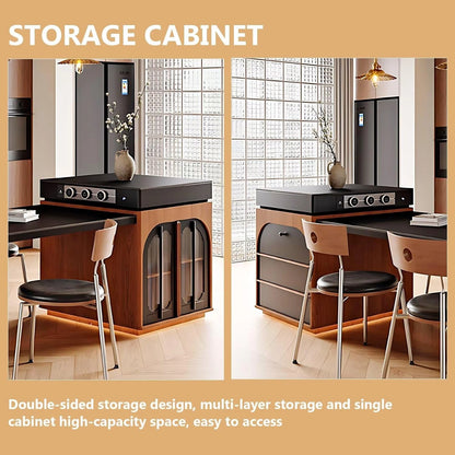 74” - 98” Unique Practical Kitchen Island Includes Black-Brown Color Matching (No Chair)