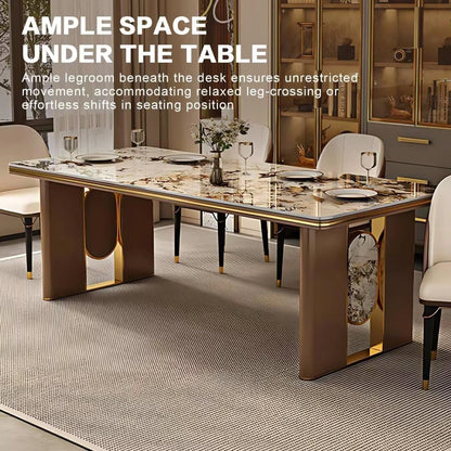 55” - 71” Italian Luxury Dining Table with Gold Plated Stainless Steel Base (No Chair)