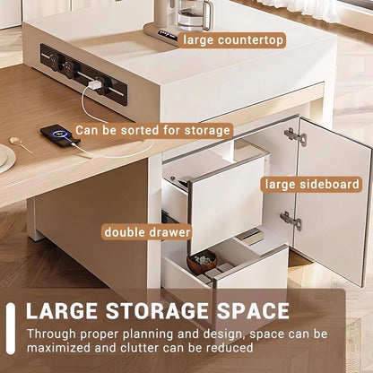 90” - 98” Solid Wood Simple Kitchen Island with Large Storage Capacity (No Chair)