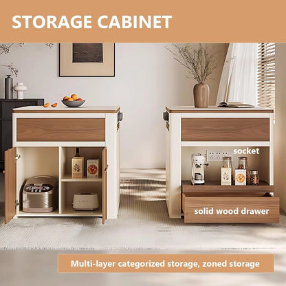 87” Exquisite Log Kitchen Island with Pull-Out Cabinets Includes Open Shelf (No Chair)