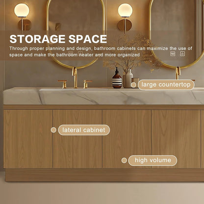 68” - 96” Spacious Modern Bathroom Vanity Includes Rock Slab Integrated Sink