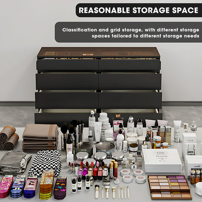 39-55' Black Glass-Top Walk-In Closet Island Dresser & Chest Jewelry Storage