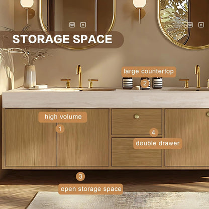 64” - 96” Modern Exquisite Bathroom Vanity Includes Seamless Ceramic Sink