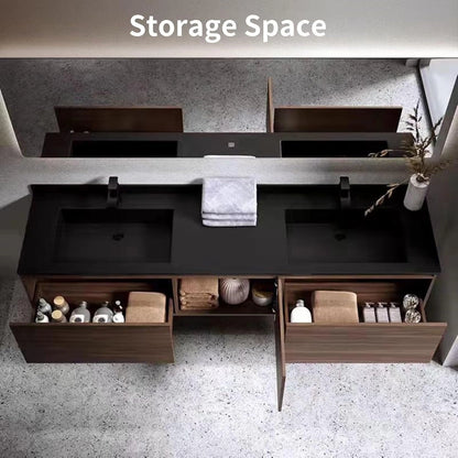 60” - 78” Minimalist Luxury Bathroom Vanity with Rock Slab Ceramic Basin