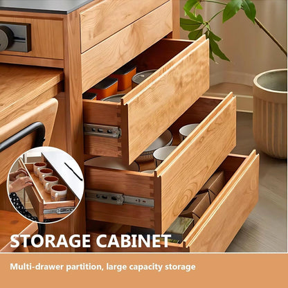 52” - 76” Rustic Log Kitchen Island Includes Slide Rail Socket & Drawers (No Chair)