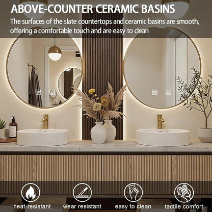 60” - 84” Floating Bathroom Vanity with Drawers & Open Shelf