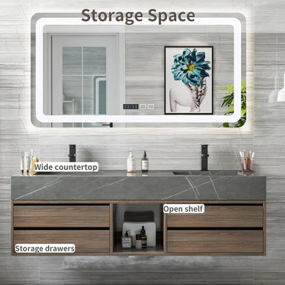 60” - 78” Light Luxury Bathroom Vanity with Hidden Handles and Double Sinks