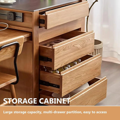 52” - 76” Rustic Log Kitchen Island Includes Rectangular Socket & Drawers (No Chair)