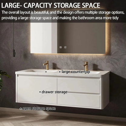 60” - 78” White Bathroom Vanity with LED Lighting & Defogging