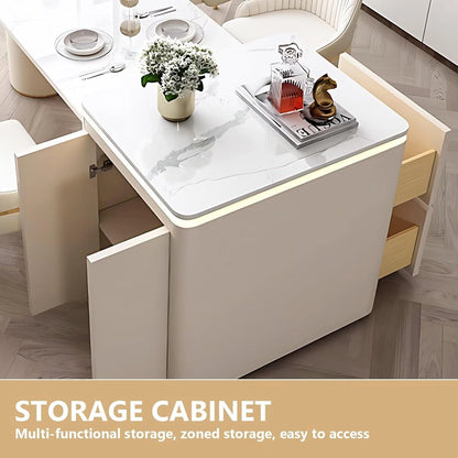 75” - 91” White Minimalist Kitchen Island Includes Cylindrical Base (No Chair)