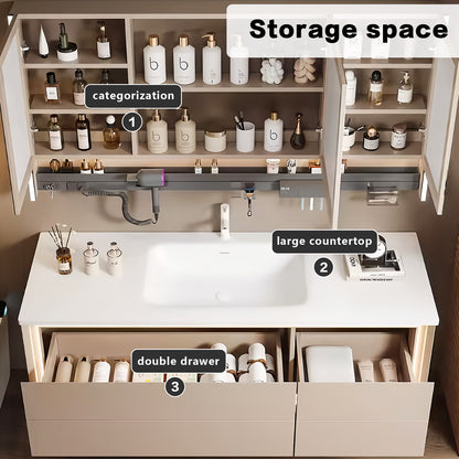 44"- 64" Wall Mounted Bathroom Vanity Set With Single Sink And Smart Led Mirror Cabinet