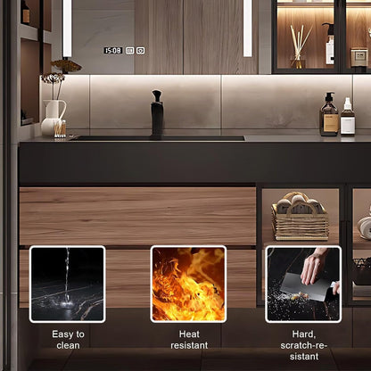 60” Brown Bathroom Vanity IMarble Slate Sink & Additional Side Cabinets