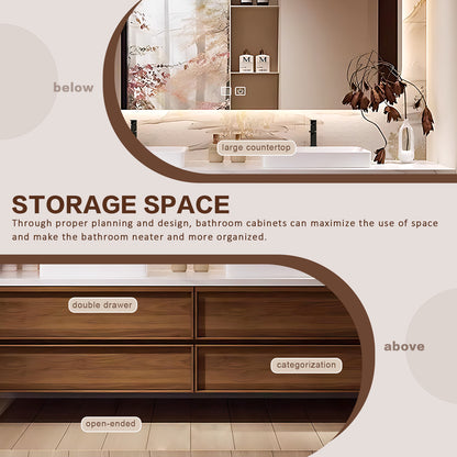 56"- 78" Floating Double Ceramic Sink With Led Lighting Smart Mirror