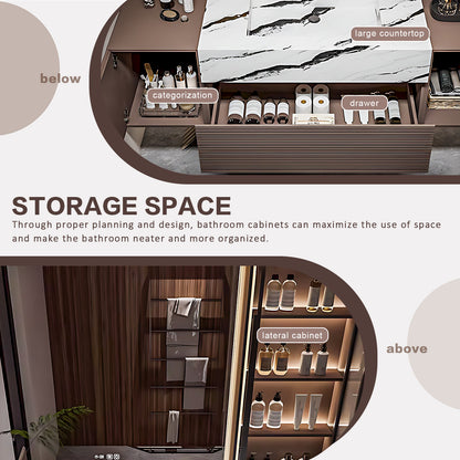 56"- 72" Floating Bathroom Vanity with Single Sink and Smart LED Mirror Cabinet