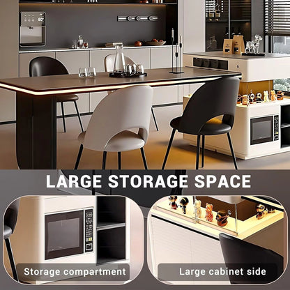 98” Modern Minimalist Kitchen Island Includes Open Island Glass Sliding Door (No Chair)