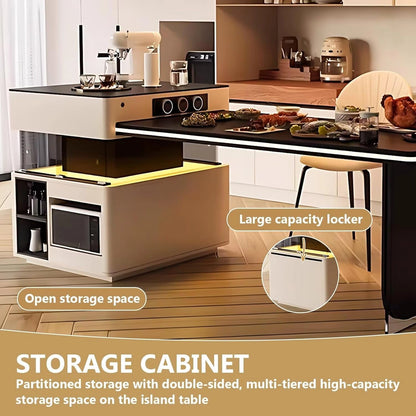 83” – 98” Modern Practical Kitchen Island Includes Mobile Guide Socket & Ambient Light (No Chair)