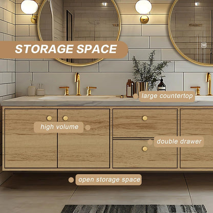 60” - 96” Elegant Cozy Bathroom Vanity with Oval Smart Lighting Mirrors