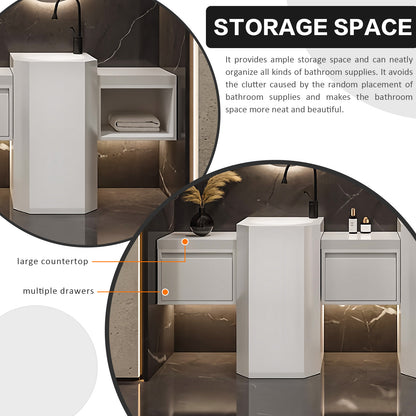 72"- 100" Bathroom Vanity With Oval Smart Mirror  and Double Sink