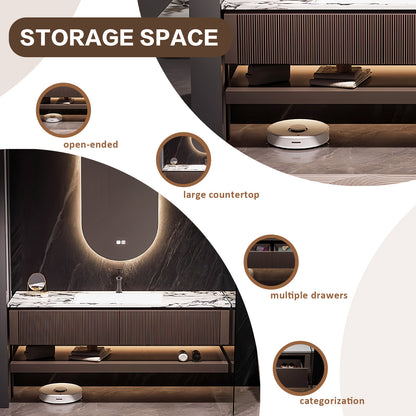 36"- 64" Bathroom Vanity with Wall Mounted Led Oval Mirror and Single Sink