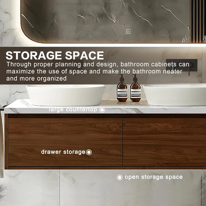 60” - 72” Modern Simple Bathroom Vanity Includes Hidden Handle & LED Smart Mirror