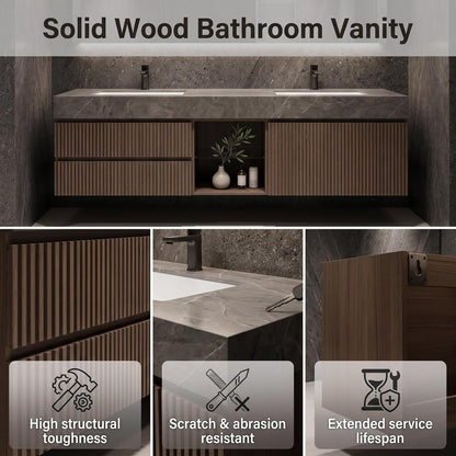 52''-110'' Floating Modern Bathroom Vanity with Double Sinks Includes Open Center Shelf