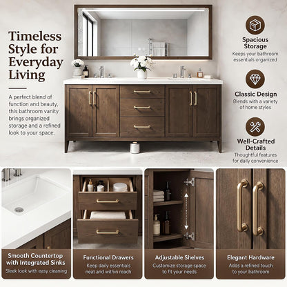 52''-110'' Freestanding Double Sink Bathroom Vanity with White Countertop,Ample Storage