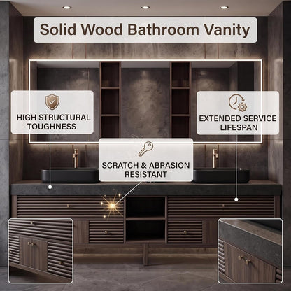 52‘’-110‘’ Brown Bathroom Vanity with Sinks Includes Dark Wood Finish