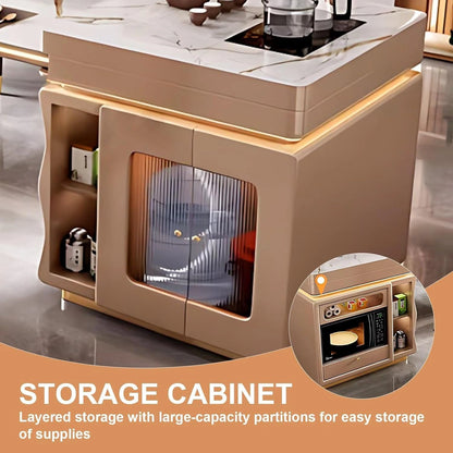 87” Modern Luxury Kitchen Island with Retractable Dining Table (No Chair)