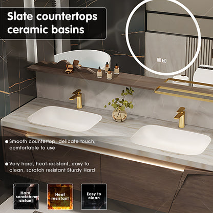 52"- 78" Solid Wood Double Sink Bathroom Vanity Set with Smart Mirror