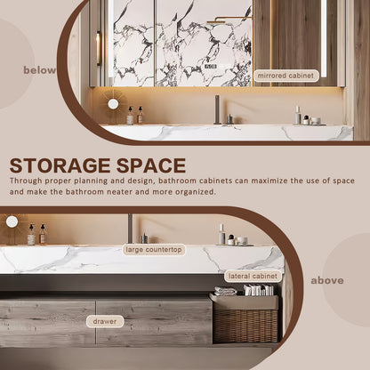 44"-64" Wall Mounted Bathroom Vanity With Single Sink And Smart Led Mirror Cabinet