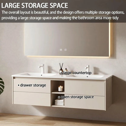 60” - 84” Floating Simple Bathroom Vanity with Double Sink & Storage Space