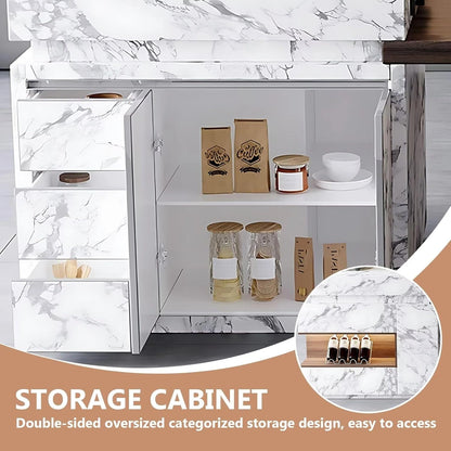 85” - 101” Cozy Elegant Kitchen Island Includes Wood Grain Design (No Chair)