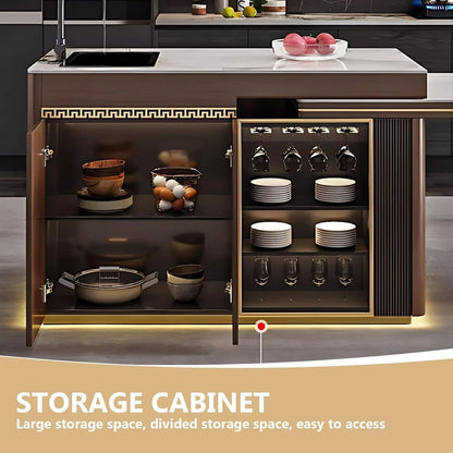 87” - 95” Chinese Classic Kitchen Island Includes Chinese Classical Design & Rail Socket (No Chair)