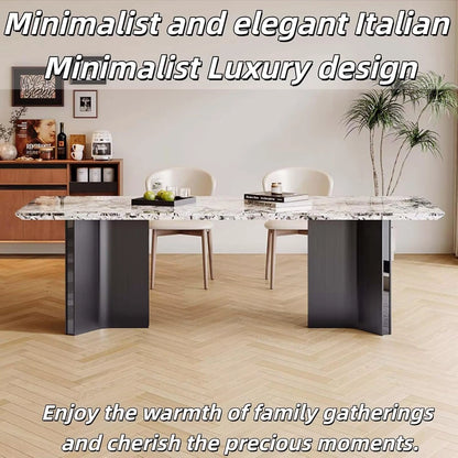 55” - 79” Modern Dinner Table with Marble Countertop & Luxury Textures (No Chair)
