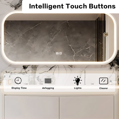 52"- 78" Wall Mounted Double Basin Bath Vanity Set with LED Mirror and Intelligent Sensor Light