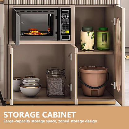 80.71” Light Luxury Kitchen Island Includes Open Shelf Design (No Chair)