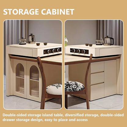 66” - 82” Modern Log Kitchen Island with Extendable Table Includes Unique Table Leg (No Chair)