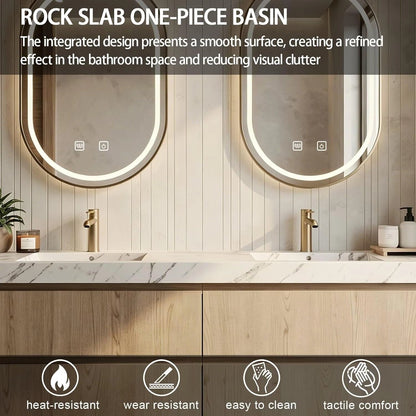 60” - 84” Floating Farmhouse Bathroom Vanity with Oval LED Anti-Fog Mirror