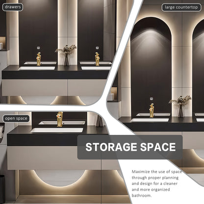 56''-78'' Wall Mount With LED Light And Oval Mirror And Countertop With Double Sink