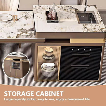 91” - 122” Modern Light Luxury Kitchen Island Includes Visible Storage Design (No Chair)